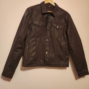 7 For All Mankind Brown Classic Coated Waxed Denim Trucker Jacket Size M NWOT